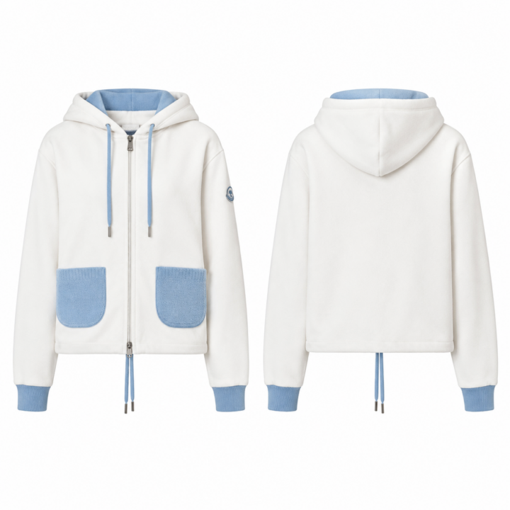 White and Blue Full-Zip Hoodie