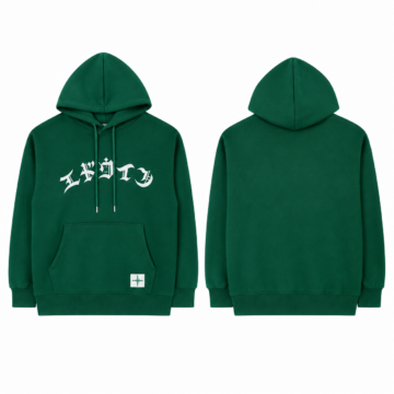 Emerald and White Pullover Hoodie with Kangaroo Pocket