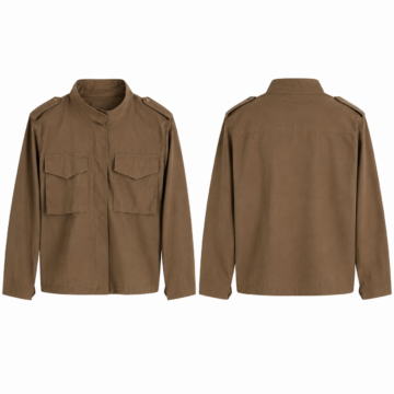 Brown and Gold Utility Field Jacket with Stand Collar