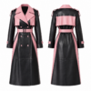 Black and Pink Longline Trench Coat with Belt
