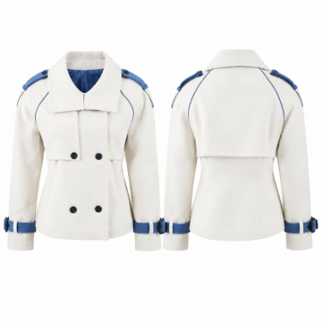 White and Blue Double-Breasted Coat with Storm Flap and Epaulettes