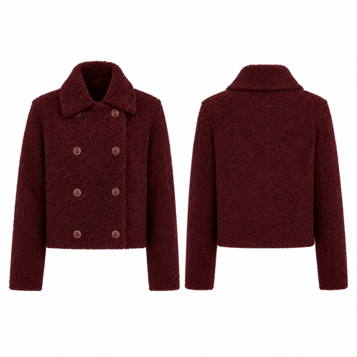 Maroon and Gold Cropped Boxy Boucle Jacket