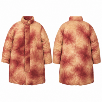Gold and Red Tie-Dye Oversized Puffer Coat