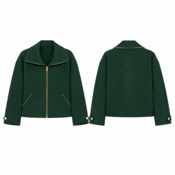 Forest Green and Gold Cropped Zip-Up Jacket