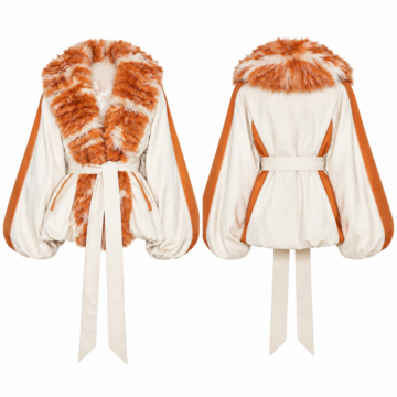 Orange and White Faux-Fur Collar Wrap Coat