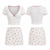 White and Red Two-Piece Crop Top and Floral Mini Skirt Set