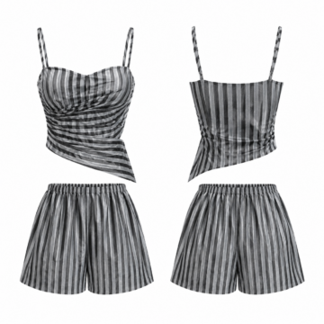 Silver and Black Striped Cami and Shorts Two-Piece Set