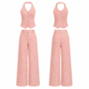 Coral and White Halter Vest and Wide-Leg Trouser Set