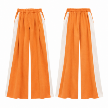 Orange and White Wide-Leg Pants with Elastic Waist and Pleats