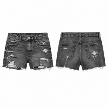 Black and White Distressed Denim Cutoff Shorts with Frayed Hem