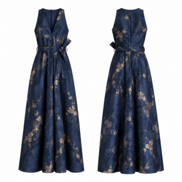 Gold and Navy Sleeveless Midi Dress