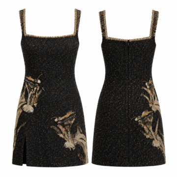 Black and Gold Sleeveless Midi Dress