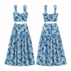 Navy and Turquoise Floral Crop Top and Maxi Skirt Set